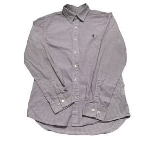 BOSSINI Golf Shirt Mens Size M Purple White Checker Long Sleeve Button Up Cotton